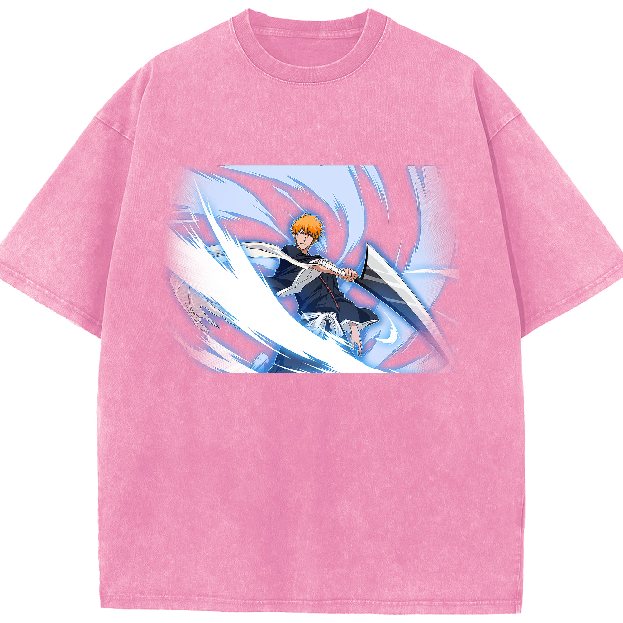 （画像用） ブリーチ 黒崎一護（くろさき いちご）BLEACH Kurosaki Ichigo 綿100% ヴィンテージ風 半袖Tシャツ（フロントプリント）